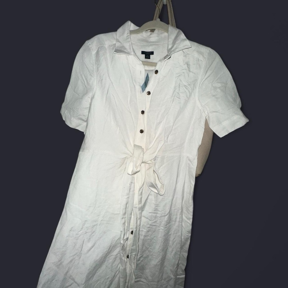 Ann Taylor White Cuffed Sleeve Midi Dress